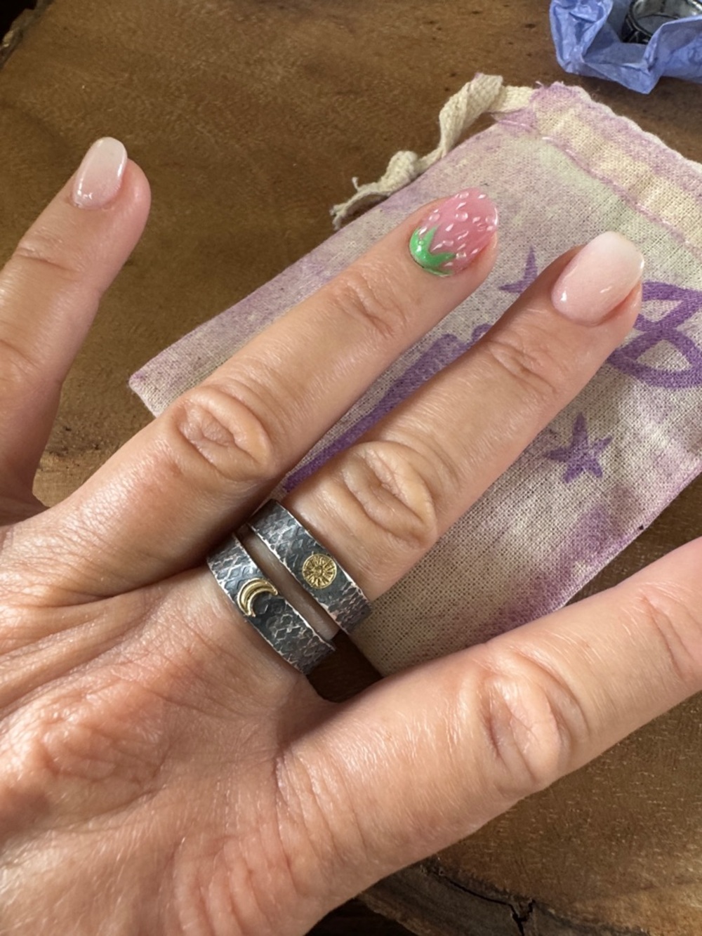 Sterling Silver Hammered Band Ring with 18k Gold Accent. Sticks & Stones